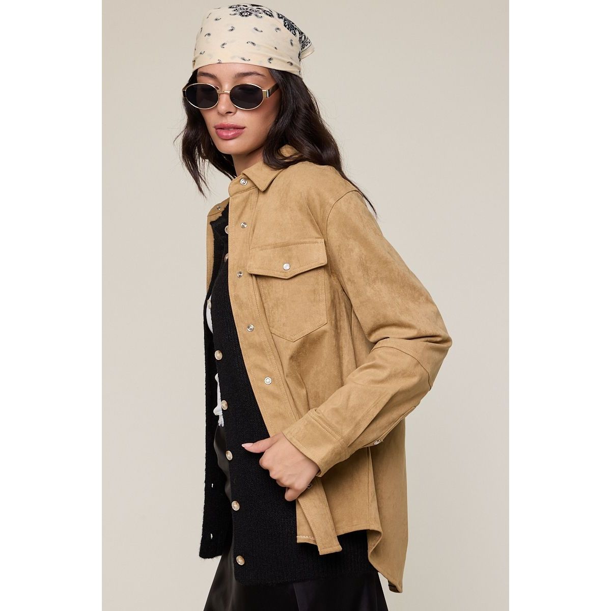 Suede Shirt Jacket in Sand