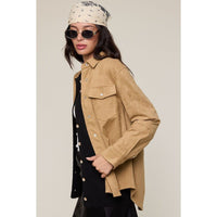 Suede Shirt Jacket in Sand