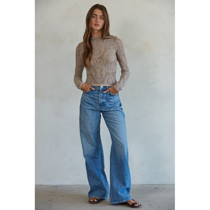 Jacquard Long Sleeve Top in Ash