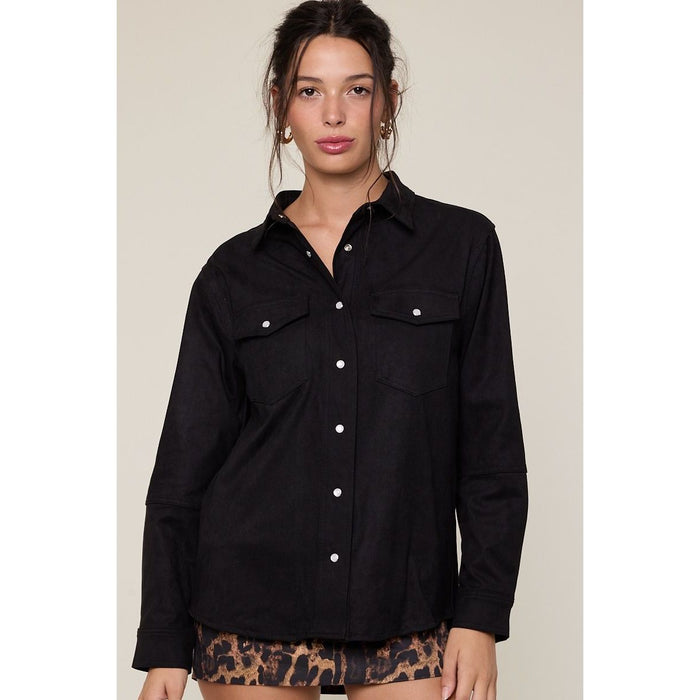 Suede Shirt Jacket in Black