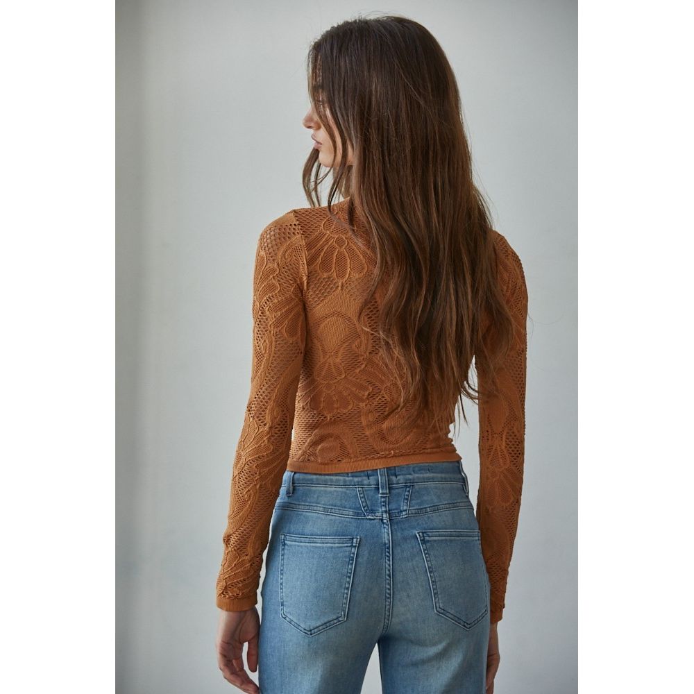 Jacquard Long Sleeved Top in Golden Granola