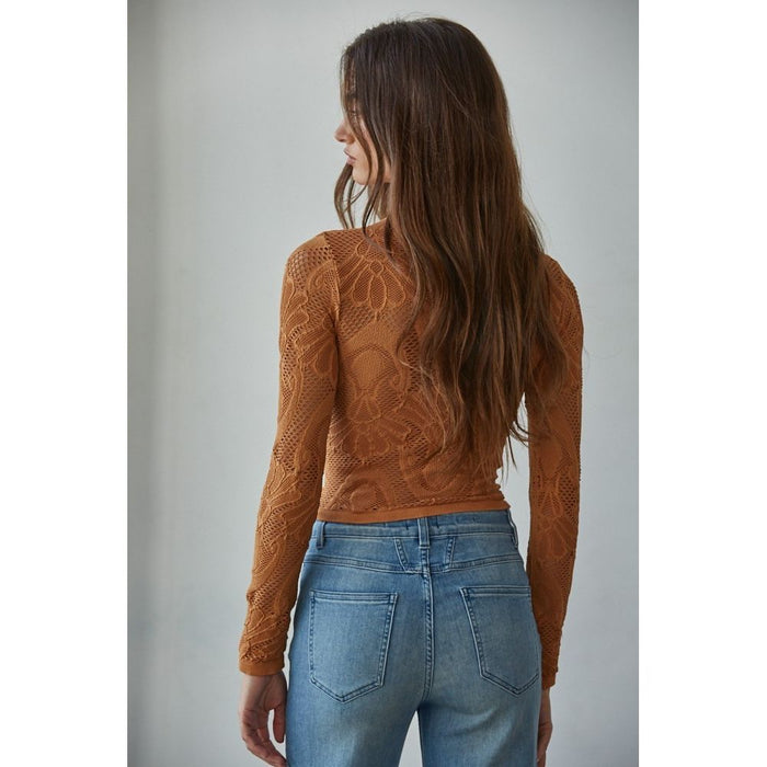 Jacquard Long Sleeved Top in Golden Granola